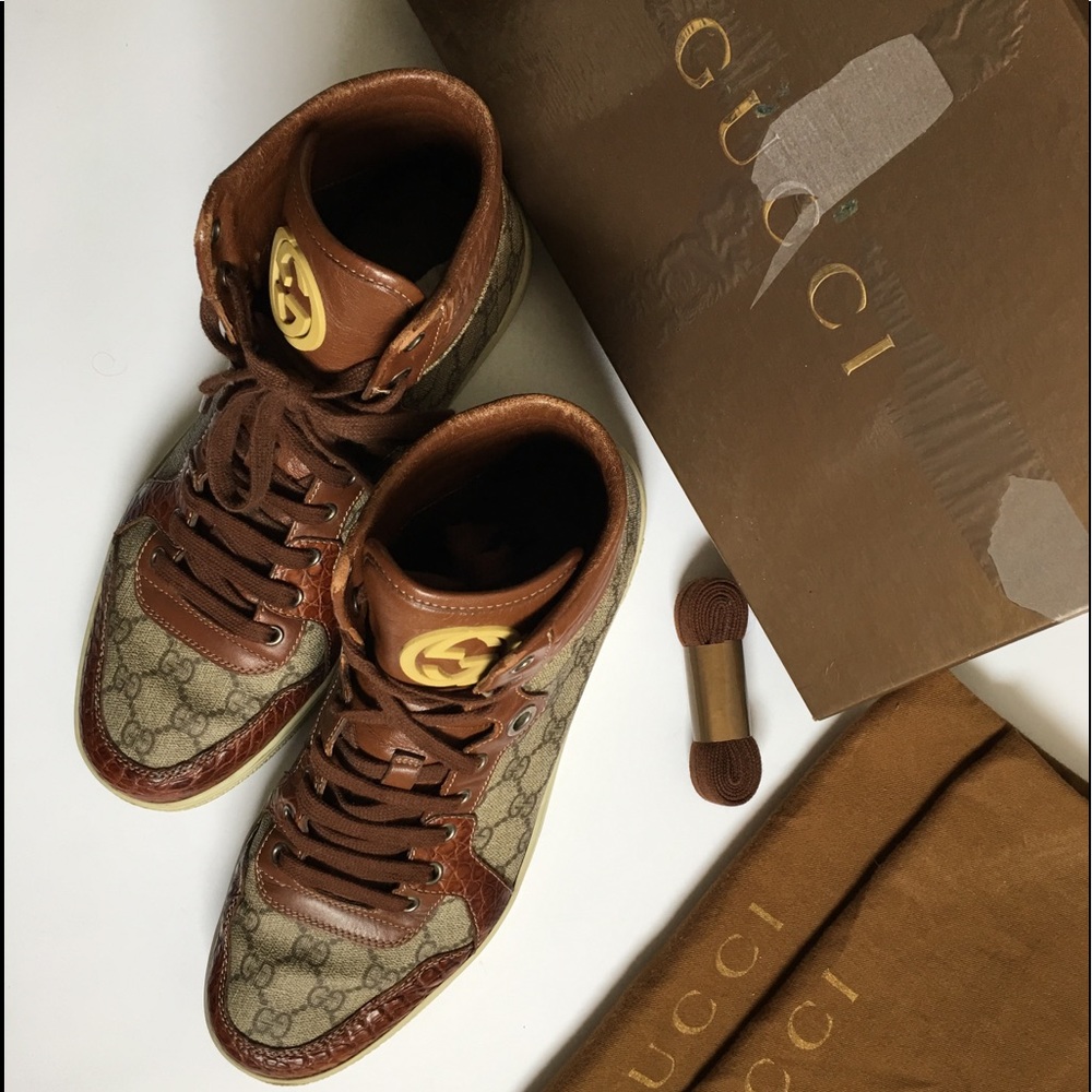❗️Sold ❗️Gucci Brown Men's Gg Plus High-top - Picture 2 of 8